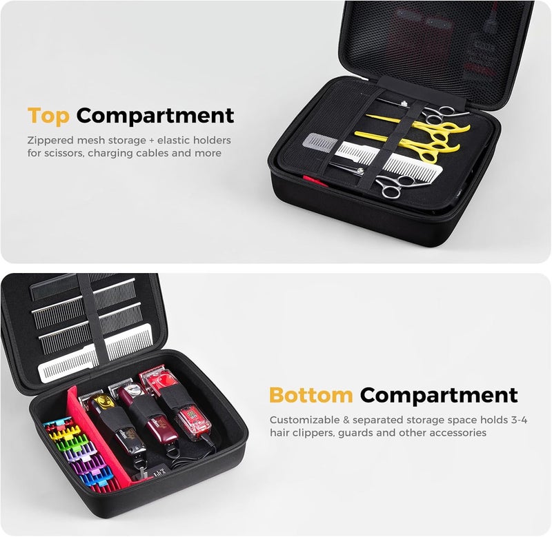 Procase حقيبة أدوات الحلاقة الصلبة، حقيبة سفر لـ 3-4 ماكينات حلاقة وإمدادات، صندوق تخزين منظم للمقصات مع فواصل قابلة للتعديل، حامل محمول لمجموعات حلاقة الرجال - أسود - Image 3